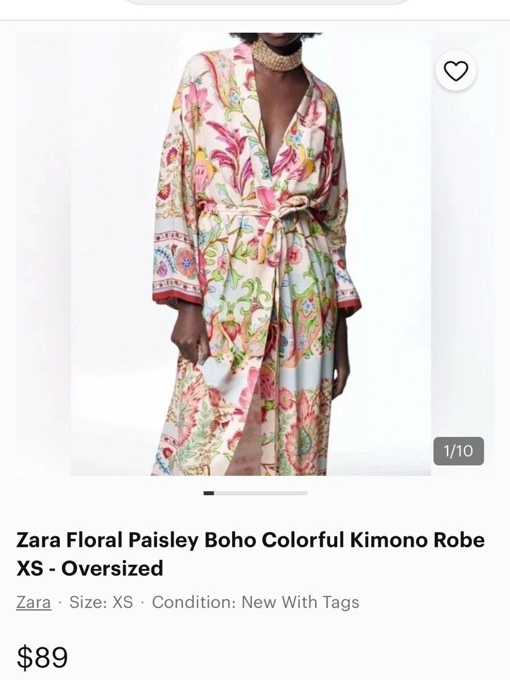 Zara Floral Paisley Kimono Robe in White, Pink & Green